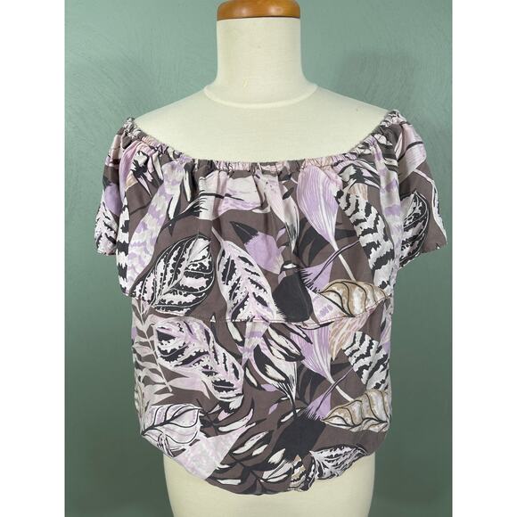 Unsubscribed Women's Size Medium Floral Off The Shoulder Silk Casual Blouse Tops - Picture 9 of 11